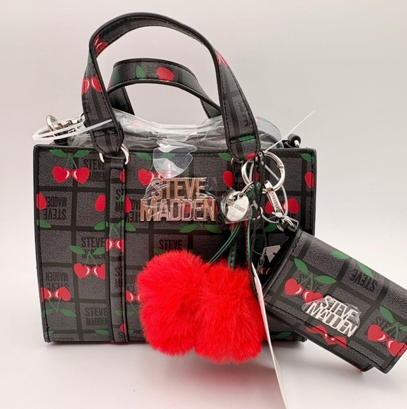 Steve Madden Handbags - Steve Madden Black Cherry Print Handbag